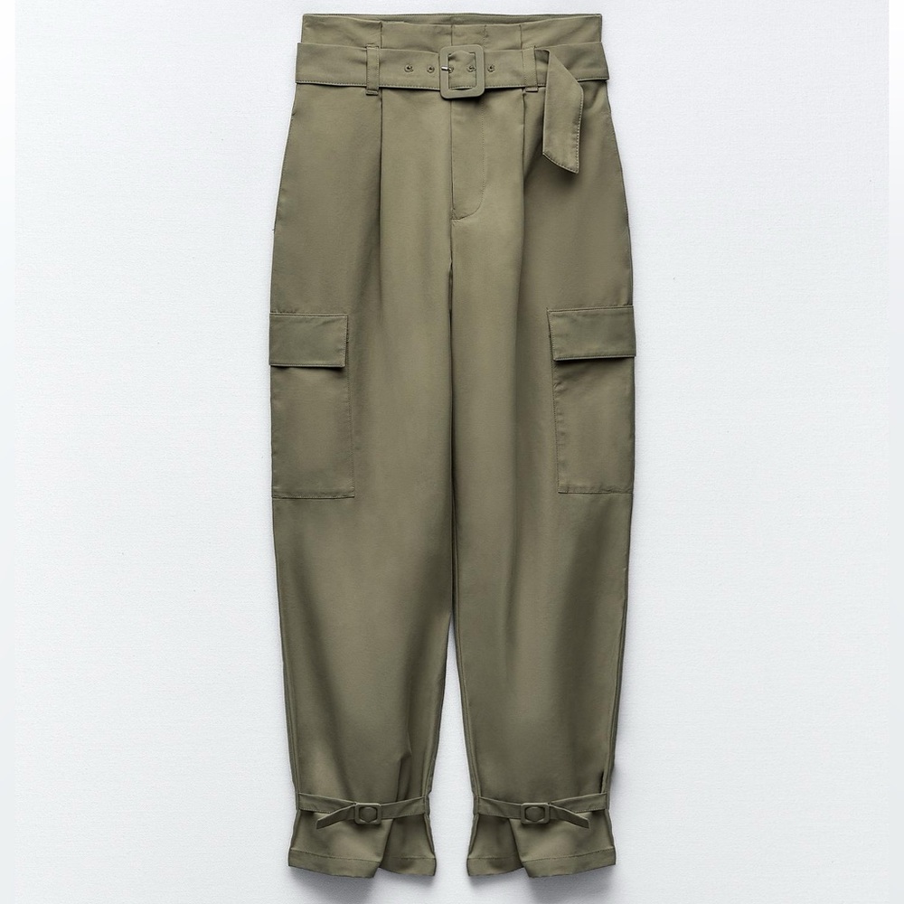 Zara Olive Green Cargo Pants with Belt sz Small